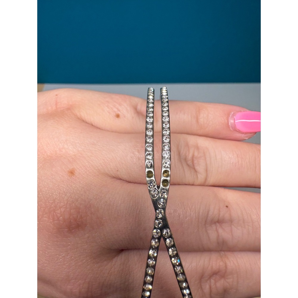 Silver Tone Bracelet Lot 5pc Rhinestone Crystal Cuff Bangle Hinged Set - Picture 3 of 11